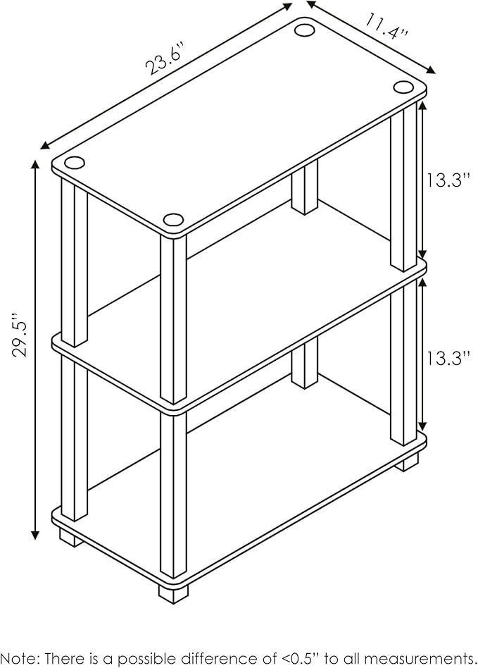 Furinno TURN-S-TUBE Storage Shelves, 3-Tier Book Shelf, Corner Shelf, Toolless Open Shelves, for Organization and Storage, Living Room, Garage, Home Office, Sonoma Oak