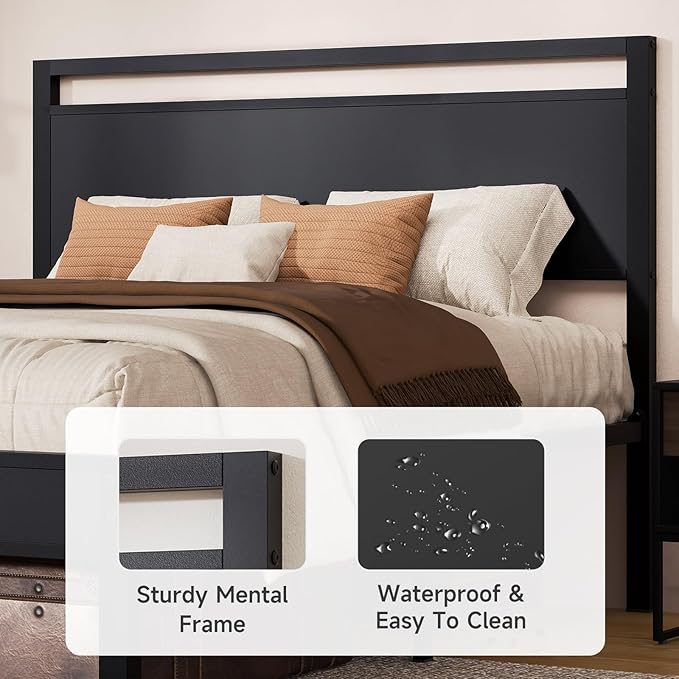 Z-hom Queen Bed Frame with Modern Wood Headboard & Footboard, Upgraded Heavy Duty Metal Sturdy Bed Frame Queen Size, Stable Platform Bed Furniture Bed Storage, No Noise, No Box Springs, Black