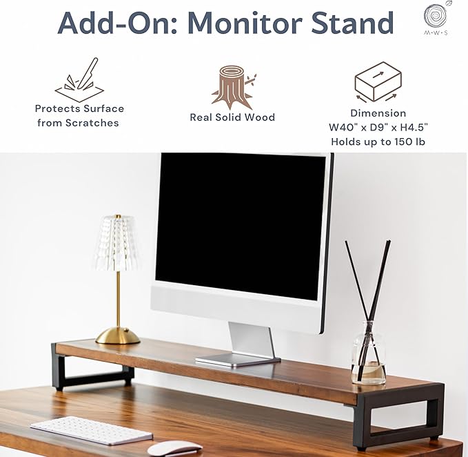 Solid Walnut Wood Computer Desk with Monitor Stand – Live Edge Wooden Home Office Desk – Handmade Real Wood Table for Work, Study, or Gaming - 60” x 27”