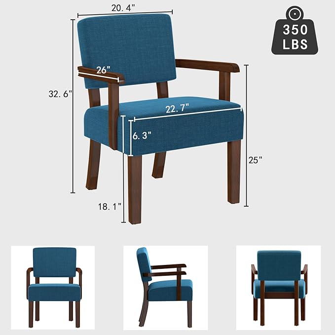 Accent Chair with Wood Frame, Arm Chairs Oversized with Soft Seat and Armrests