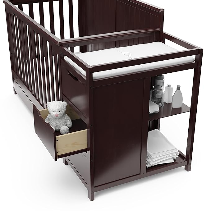 Graco Hadley 5-in-1 Convertible Crib & Changer (Espresso) – GREENGUARD Gold Certified, Fits Standard Crib Mattress, Converts to Toddler Bed and Full Bed, 4 Adjustable Mattress Heights