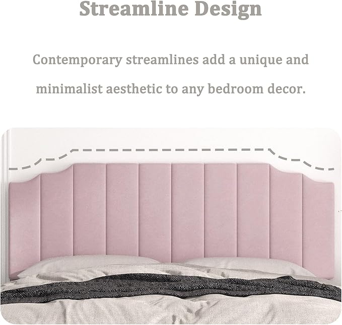 King Size Headboard Only, Velvet Wall Mounted Headboard King for Adjustable Bed Modern Upholstered Head Board Easy Assembly, Pink
