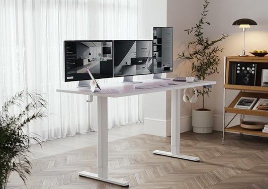 YDN Electric Standing Desk Adjustable Height, 55 x 24 Inches Stand up Desk with Cable Management, Home Office Desks with Splice Board, Warm White
