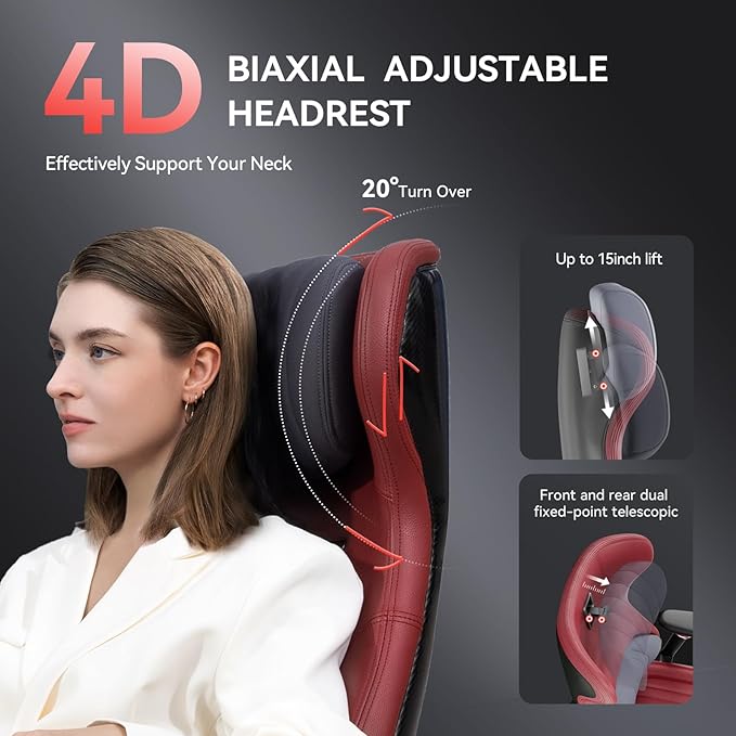 EMIAH Ergonomic Office Chair with Foot Rest Electric Reclining Office Chair with Adjustable Headrest, 8D Coordinated Armrests High Back Computer Chair with Lumbar Support(Red)