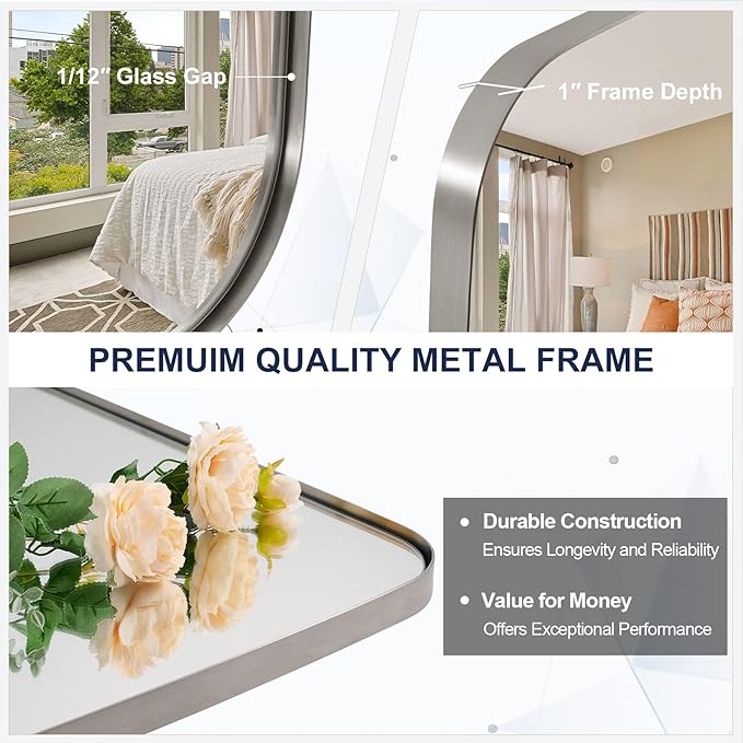 ANDY STAR Brushed Nickel Oblong Mirror, 36x48 Inch Brushed Nickel Oval Mirror for Bathroom with Stainless Steel Metal Frame, Wall Mouned for Bathroom, Living Room, Entryway