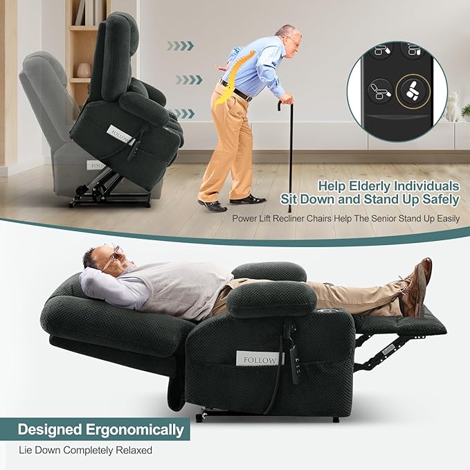 Infinite Position Power Lift Chair, Dual Motor Power Lift Recliner Chair with Massage and Heat Function for Elderly People, USB Ports, Premium Grey