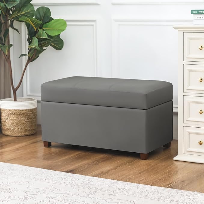 Asense Storage Ottoman Bench –32 Inch Stylish Compact Design with Storage, Extra Seating & Modern Leather Appeal for Living Room, Bedroom, Entryway, Slate Gray