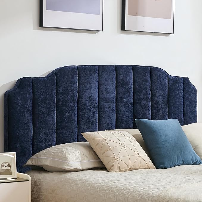 King Size Headboard Dark Blue Upholstered Headboard Adjustable Height&Width Chenille Headboards Modern Vertical Channel Design Bed Head Board, Dark Blue