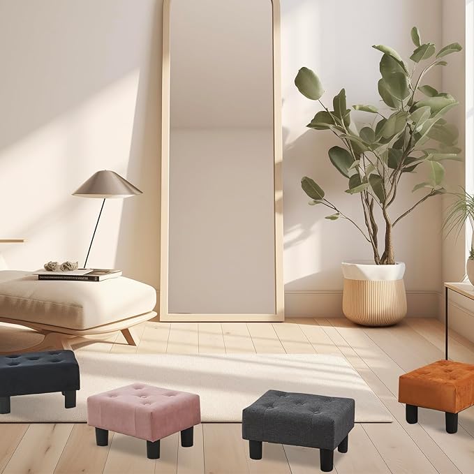 Poofzy Small Foot Stool Ottoman, Linen Ottoman Foot Rest with Legs, Rectangle Foot Rest for Couch, Footstools and Ottomans Small for Living Room and Entryway (Gray)