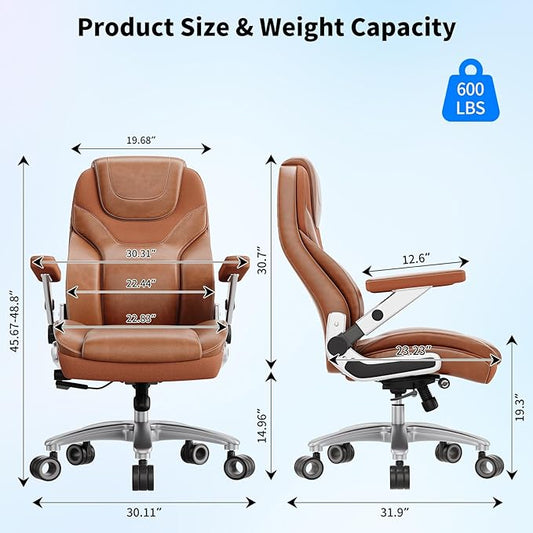 Big and Tall Office Chair with 5D Arms, 600lbs Fabric & PU Leather Heavy Duty Desk Chair, Adjustable Lumbar Support & Height, Tilt Function, High Back Ergonomic Executive Computer Chair