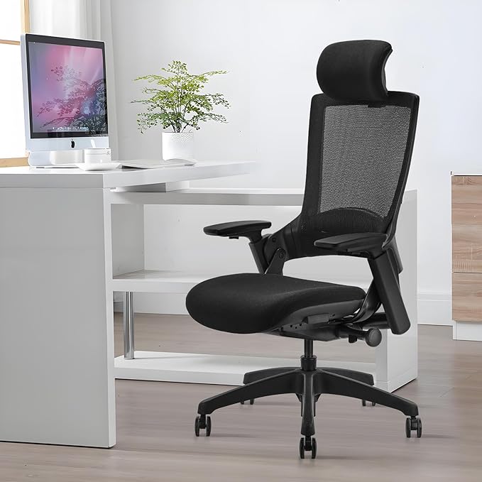 CLATINA Ergonomic High Swivel Executive Chair with Adjustable Height Head 3D Arm Rest Lumbar Support and Upholstered Back for Home Office Black Mesh/High Back