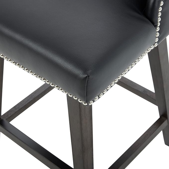 CHITA Counter Height Swivel Bar Stools, FSC Certified Upholstered Counter Stools, Modern Swivel Barstools with Wood Legs for Kitchen Island, 26" Seat Height, Faux Leather in Black