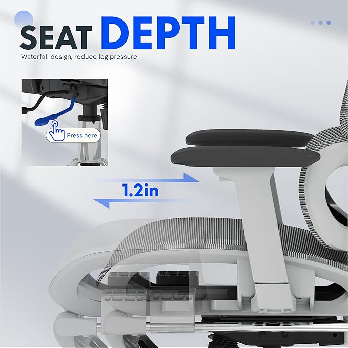 FLEXISPOT ErgoX Premium Ergonomic Office Chair with Footrest- Adjustable 3D Armrests, Dynamic Lumbar Support, Recline & Tilt Function, Mesh Seat, for Home & Office Use,Light Grey