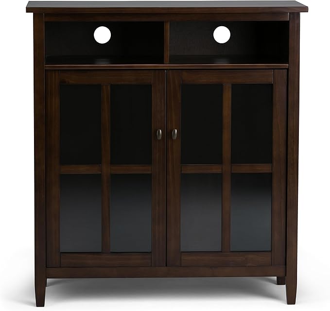 SIMPLIHOME Warm Shaker SOLID WOOD 39 inch Wide Transitional Medium Storage Media Cabinet in Tobacco Brown for the Living Room, Entryway and Family Room