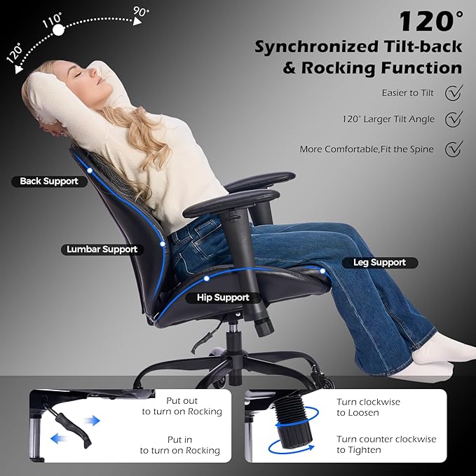 BEWISHOME Home Office Desk Chair, Black Leather Executive Chair with Adjustable Armrests, Computer Chair with Lumbar Support, 360° Swivel Ergonomic Rolling Chair for Adults, Up to 320lbs,BBY02B