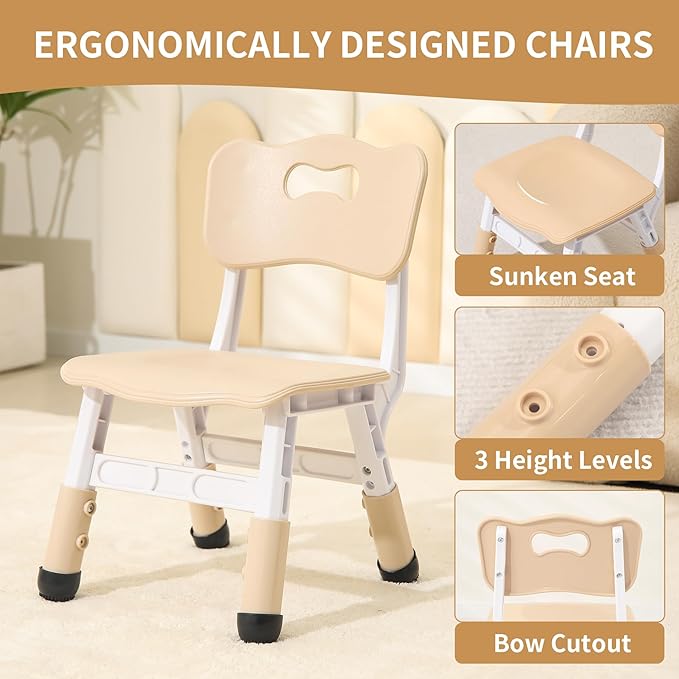 Toddler Table and 2 Chairs, Height-Adjustable Kids Table and Chairs Set, 31.5''L x 23.6''W Children Activity Table for Boys and Girls Aged 3-8