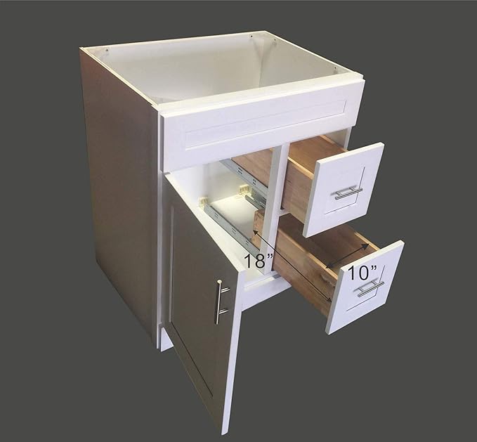 New White Shaker Single-sink Bathroom Vanity Base Cabinet 30" Wide x 21" Deep WS-V3021DLR
