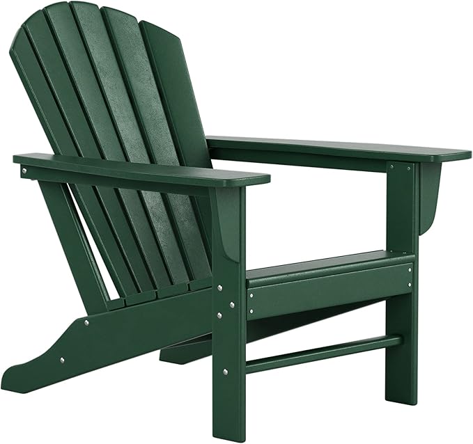 Costaelm Outdoor Adirondack Chair, HDPE Patio Chair, Weather Resistant Lawn Firepit Outside Chairs for Porch, Poolside, Garden, Backyard Deck, Dark Green