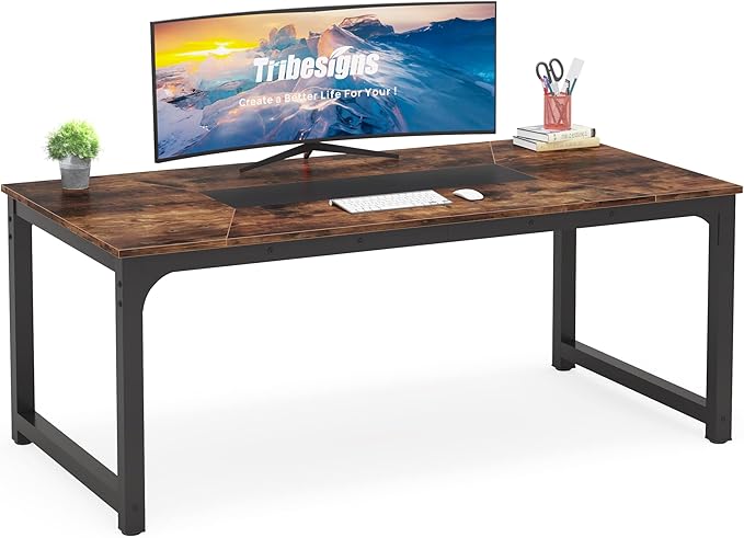 Tribesigns Modern Computer Desk, 70.8 x 35.4 inch Large Executive Office Desk Computer Table Study Writing Desk Workstation for Home Office,Rustic/Black