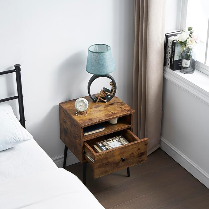 VECELO Modern Nightstands Set of 2,Square End Side Table with Drawer and Storage Space for Bedroom and Living Room