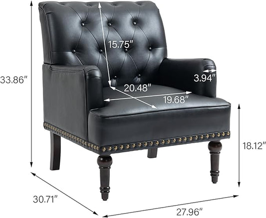 UIXE PU Leather Accent Chairs Set of 2, Modern Upholstered Armchair for Living Room, Comfy Arm Chair Single Sofa Reading Seat with Wooden Legs for Office Home Bedroom - Black
