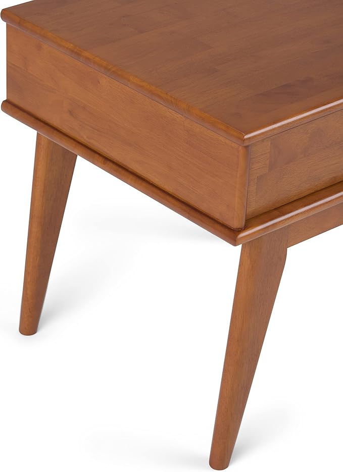 SIMPLIHOME Draper SOLID HARDWOOD 22 inch Wide Rectangle Mid Century Modern End Table in Teak Brown for the Living Room and Bedroom