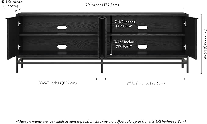 Henn&Hart Montello TV Stand, 70" Wide, Black
