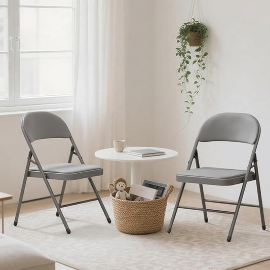 4 Pack Gray Folding Chairs with Padded Cushion for Outside, Portable Stackable Commercial Metal Foldable Chairs with Steel Frame for Home Events Office Wedding Party, 350lbs Capacity