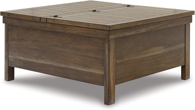 Signature Design by Ashley Moriville Rustic Hinged and Lift Top Cocktail Table with Hidden Storage, Light Brown