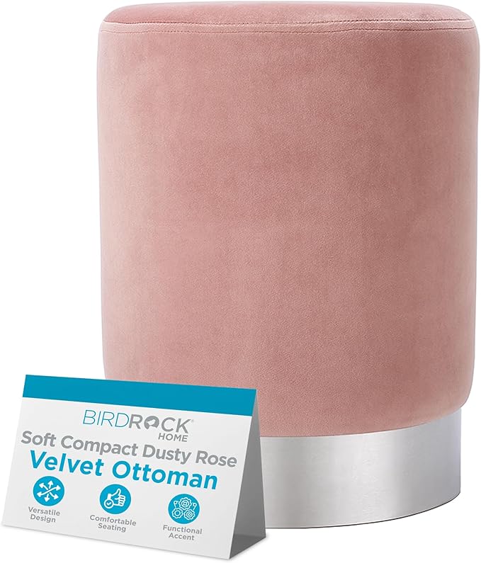 BIRDROCK HOME Round Ottoman Foot Stool – Soft Padded Modern Design – Ideal for Living Room, Bedroom – Compact Footrest, Vanity Chair, Small Furniture – Foam Seating, Decorative Accent (Dusty Rose)