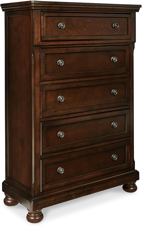 Signature Design by Ashley Porter Traditional 5 Drawer Chest of Drawers, Dark Brown