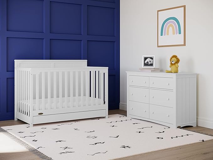 Graco Hadley 5-in-1 Convertible Crib with Drawer (White) – GREENGUARD Gold Certified, Crib with Drawer Combo, Full-Size Nursery Storage Drawer, Converts to Toddler Bed, Daybed