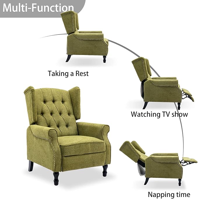 Wingback Recliner Chair, Modern Accent Arm Chair for Living Room/Bedroom/Office/Home Theater, Dark Green