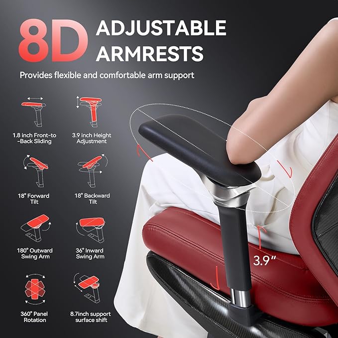 EMIAH Ergonomic Office Chair with Foot Rest Electric Reclining Office Chair with Adjustable Headrest, 8D Coordinated Armrests High Back Computer Chair with Lumbar Support(Red)
