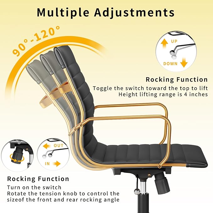Chair, Desk Computer Chair ,with Armrests ,Ergonomic Office Chair for Home and Office, 17.32 x 22.83 x 35.43 inches, Multiple Colors (Gold Black)