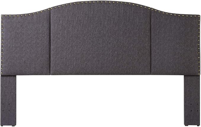 24KF Middle Century Dark Gray Upholstered Foldable Headboard with Antique Brass Nail Heads Trim King/California King headboard-60232-Dark Gray