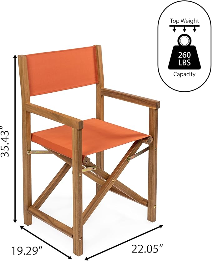 JONATHAN Y DRC1000C-SET2 Cukor Classic Vintage Outdoor Acacia Wood Folding Director Chair with Canvas Seat Classic, Vintage, Mid-Century, Modern, Traditional, Coastal, Orange/Teak Brown (Set of 2)