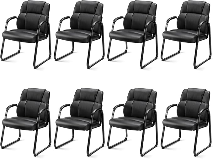 NEWBULIG Waiting Room Guest Chairs Set of 8, Stationary Office Reception Chairs No Wheels, Comfy Padded Arms and Seld Base, for Conference Room Lobby Home Computer Desk Bedroom Elderly, Black