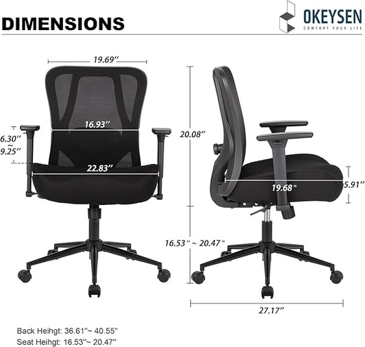 Okeysen Big and Tall Office Chair, Ergonomic Computer Desk Chair with 500 LBS Capacity, Wide Seat and 6’’ Thick Cushion for Heavy People, Adjustable Lumbar Support