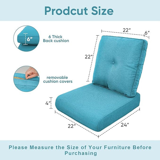 Outdoor Chair Cushions 3 Packs - Outside High Back Thick Water-Resistant Cushion 22x24 with Zipper Cover for Patio Glider Rocking Chairs Loveseat Couch – Teal/Buckle