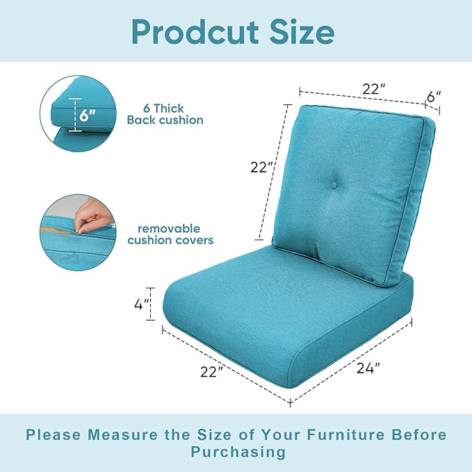 10-Piece Outdoor Patio Cushion Set - Fade & Water Resistant with Removable Olefin Cover, 22x24x4 Inch Memory Foam Cushions for Wicker Sectional Sofa – Teal/Buckle