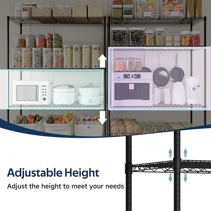 Whitmor 4 Tier Storage Shelves with Wheels, Heavy Duty Metal Shelving Unit, 625 lbs Capacity per Shelf, 2500 lbs Total for Kitchen, Garage, Plant, 55" L x 24" W x 72" H, Black