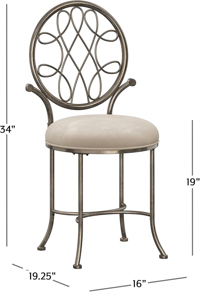 Hillsdale O'Malley Metal Vanity Stool with Spiral Pattern Design, Antique Brass