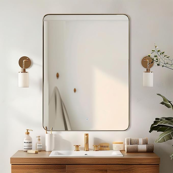 ANDY STAR Gold Bathroom Mirror, 30x36 Brushed Brass Rectangle Mirror for Bathroom, Modern Rectangular Wall Mounted Mirror for Vanity, Crafted of Stainless Steel Metal Frame…