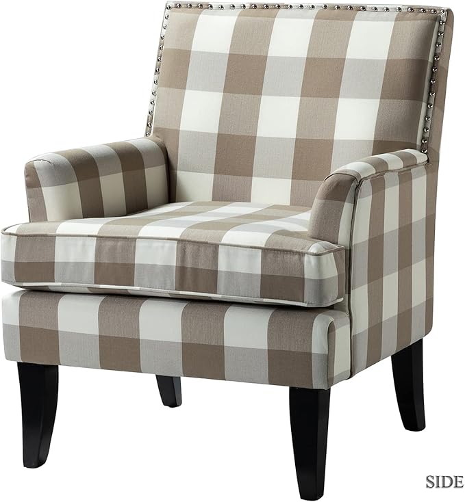 HULALA HOME Modern Accent Chair with Arms and Wooden Legs, Mid Century Accent Chair Armchair High Back Rest, Padded Armrest and Comfortable Cushioned Seat for Living Room (Buffalo Beige)
