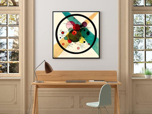 Wieco Art Framed Abstract Wall Art Canvas Prints Circles in a Circle, 1923 by Wassily Kandinsky Classic Art Oil Paintings Reproductions for Home Decoration