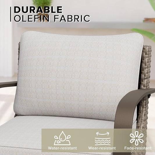 COOS BAY Aurora Terrace Half-Moon Outdoor Furniture Set, Rattan Conversation Set with Patio Chairs, Curved 4-Seat Sofa, Coffee Table, Seats 6, Beige/Beige