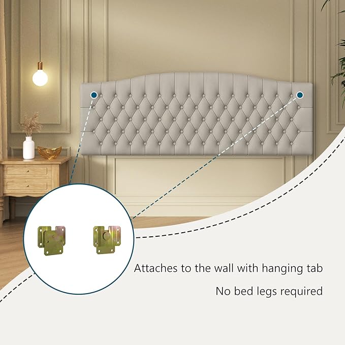 Velvet Upholstered Headboard King/Cal King Size Latest Model Wall Mount, Bed Frame Mount, Featuring High-Density Sponge Padding, Luxury Texture Easy Assembly and Style-Taupe