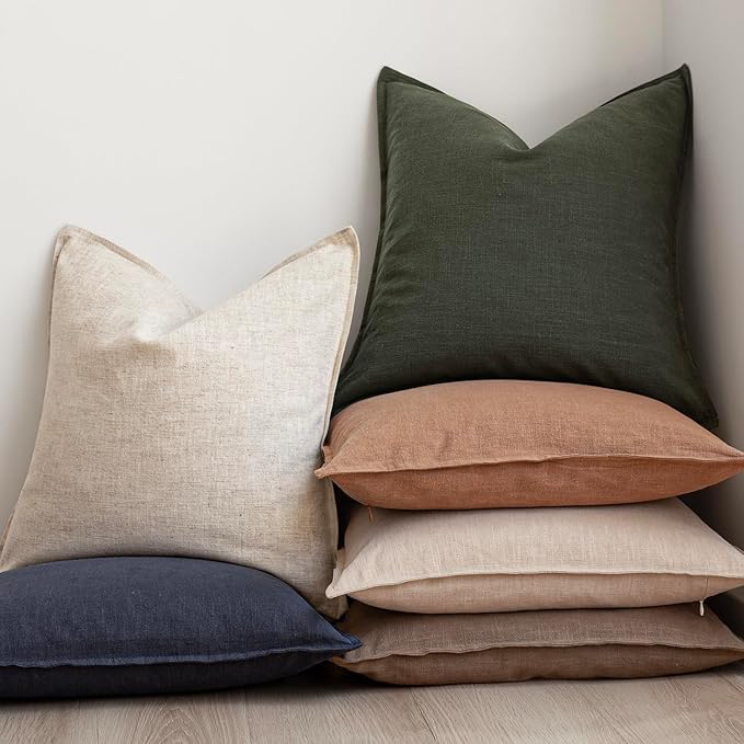 Foindtower Pack of 2, Decorative Linen Solid Throw Pillow Covers Soft Accent Cushion Case Farmhouse Neutral Pillowcase for Chair Couch Sofa Bedroom Living Room Home Decor 16x16 Inch Olive Branch Green