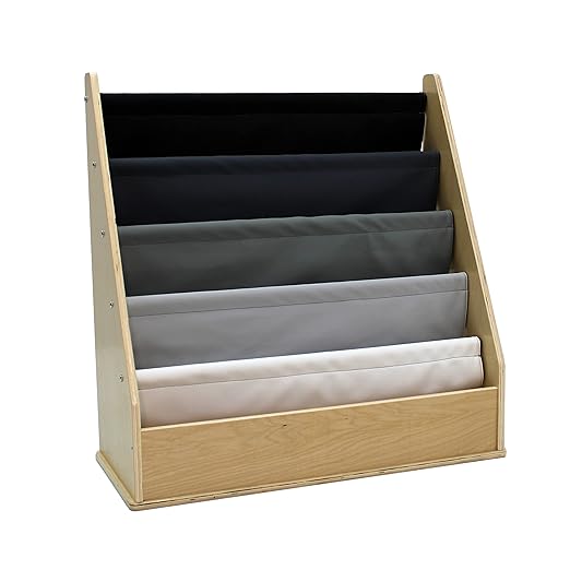 FDP Birch SoftScape Sling Book Display, 4-Shelf Vinyl Storage for Kid's Books and Magazines, Children's Furniture for Bedroom, Playroom, Daycare, Preschool or Classroom - Gray/Light Gray, 13745-GYLG